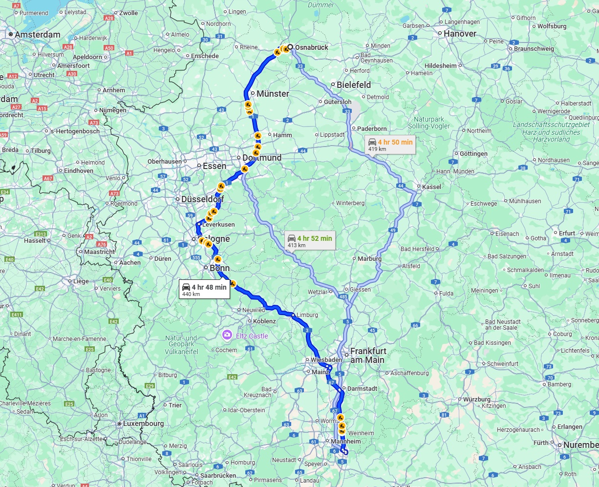 Anreise von Osnabrück Zu Heidelberg Über via A1 and A3