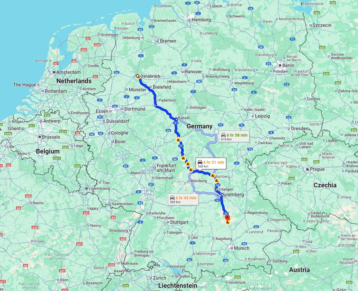 Anreise von Osnabrück Zu Ingolstadt Über via A7