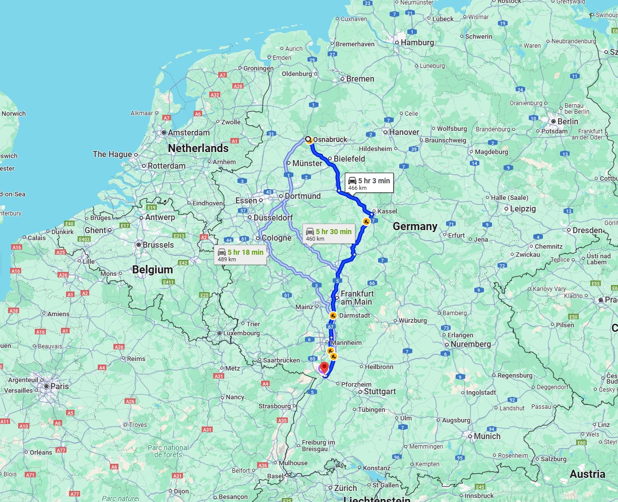 Anreise von Osnabrück Zu Karlsruhe Über via A5