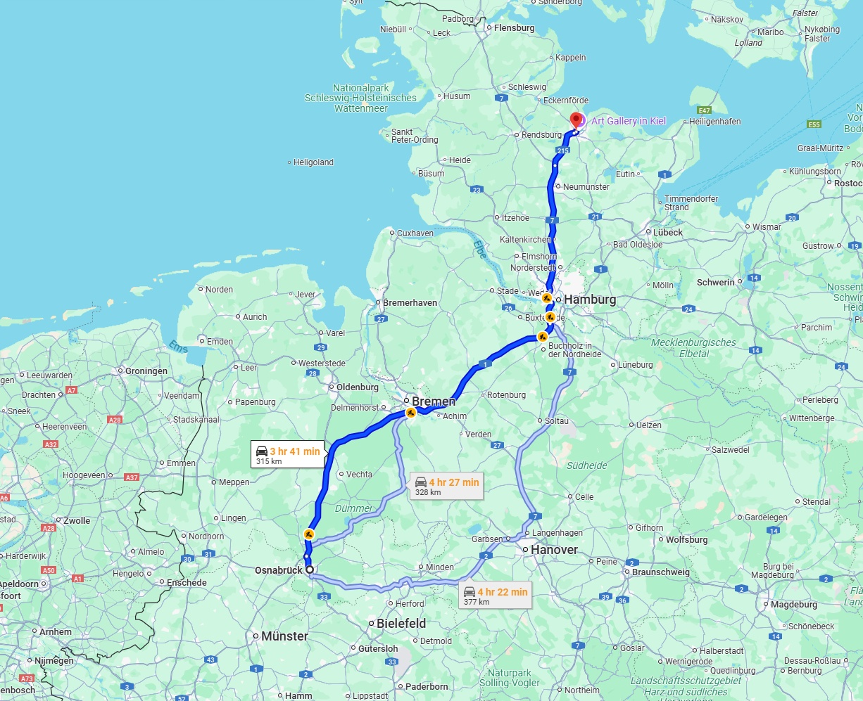 Anreise von Osnabrück Zu Kiel Über via A1 and A7