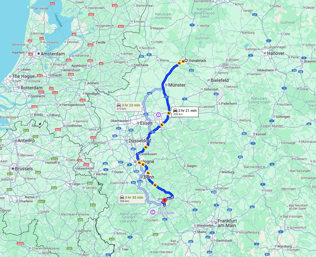 Anreise von Osnabrück Zu Koblenz Über via A1 and A3