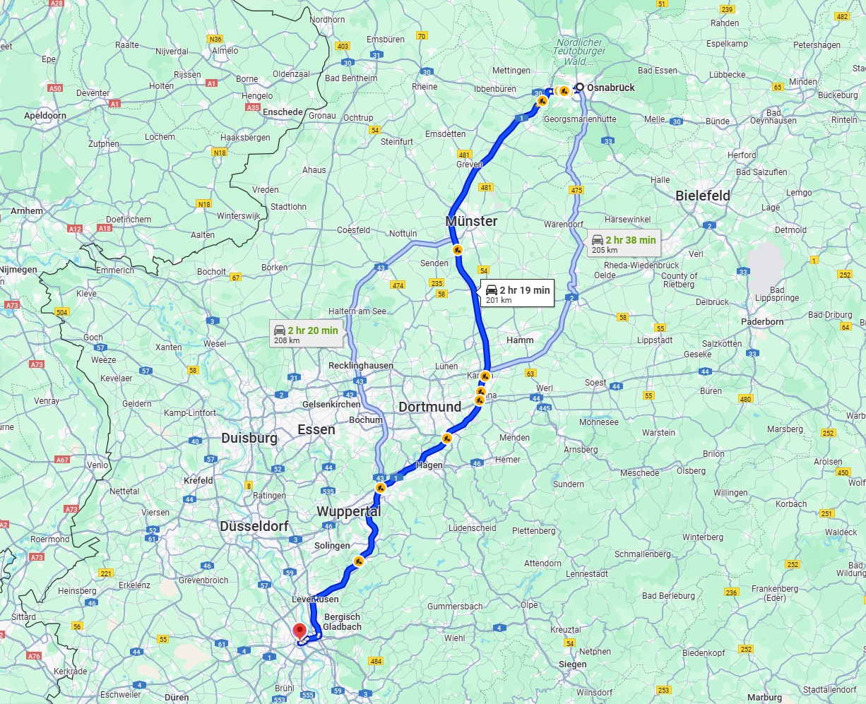 Anreise von Osnabrück Zu Köln Über via A1