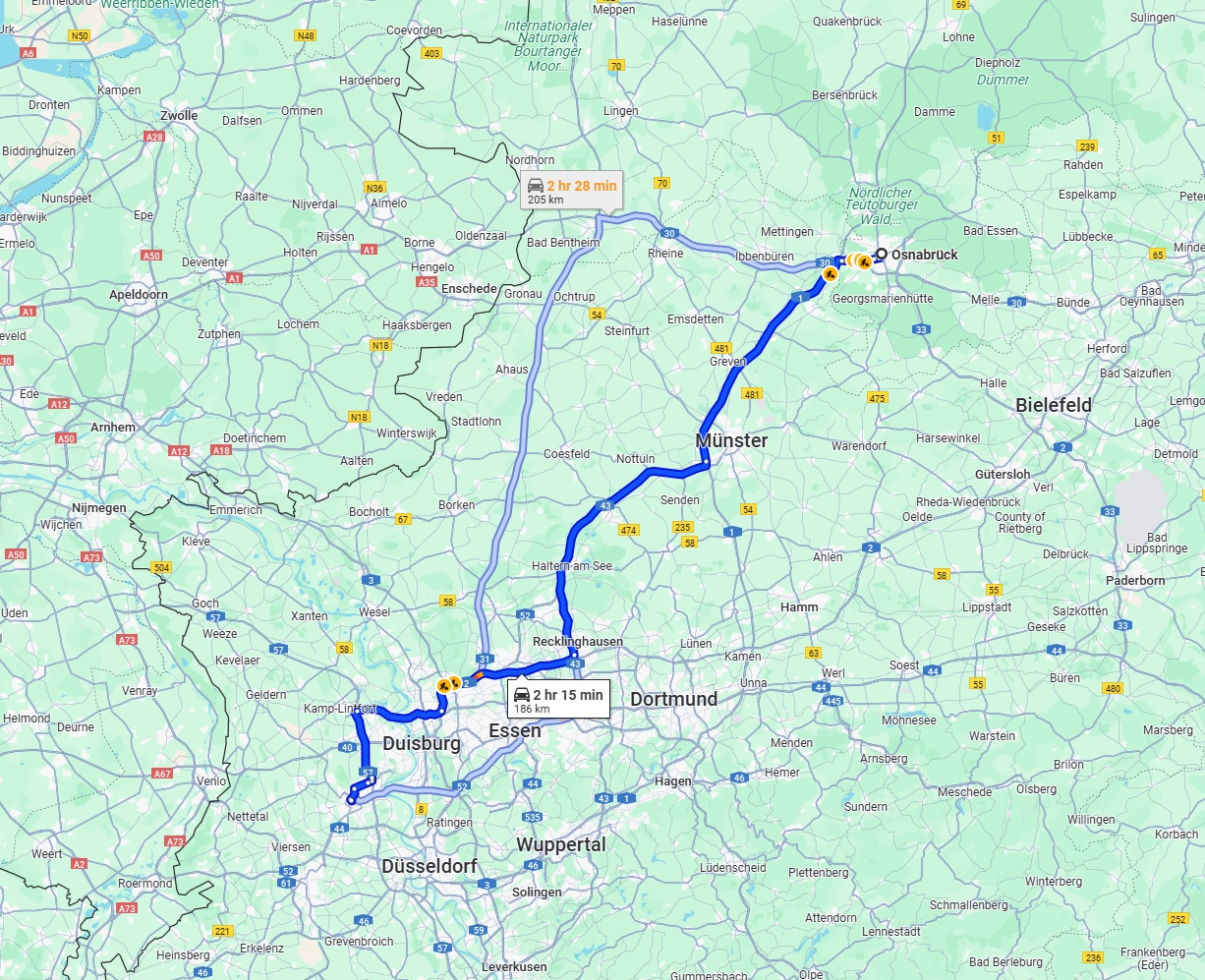 Anreise von Osnabrück Zu Krefeld Über via A1 and A43