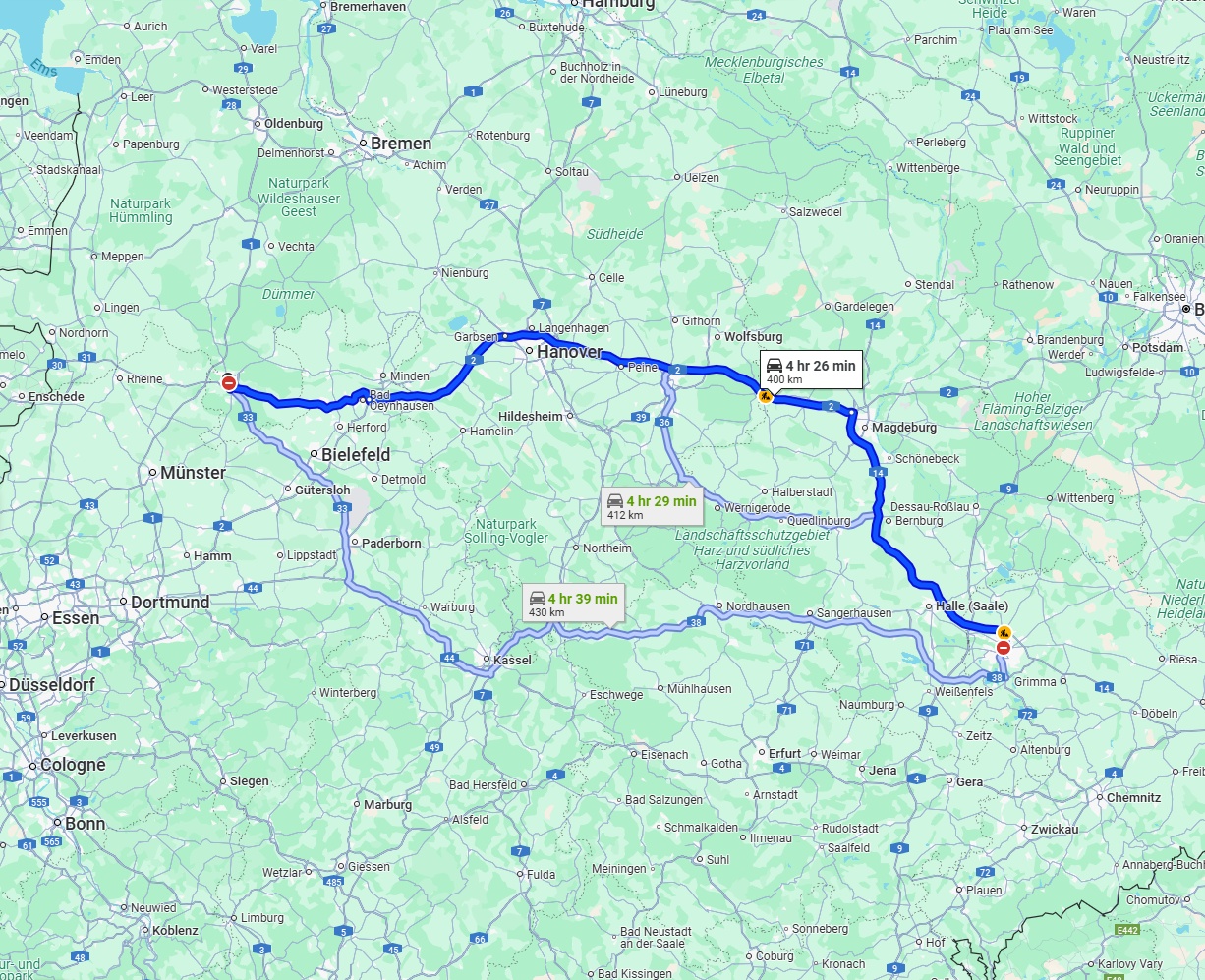 Anreise von Osnabrück Zu Leipzig Über via A2 and A14