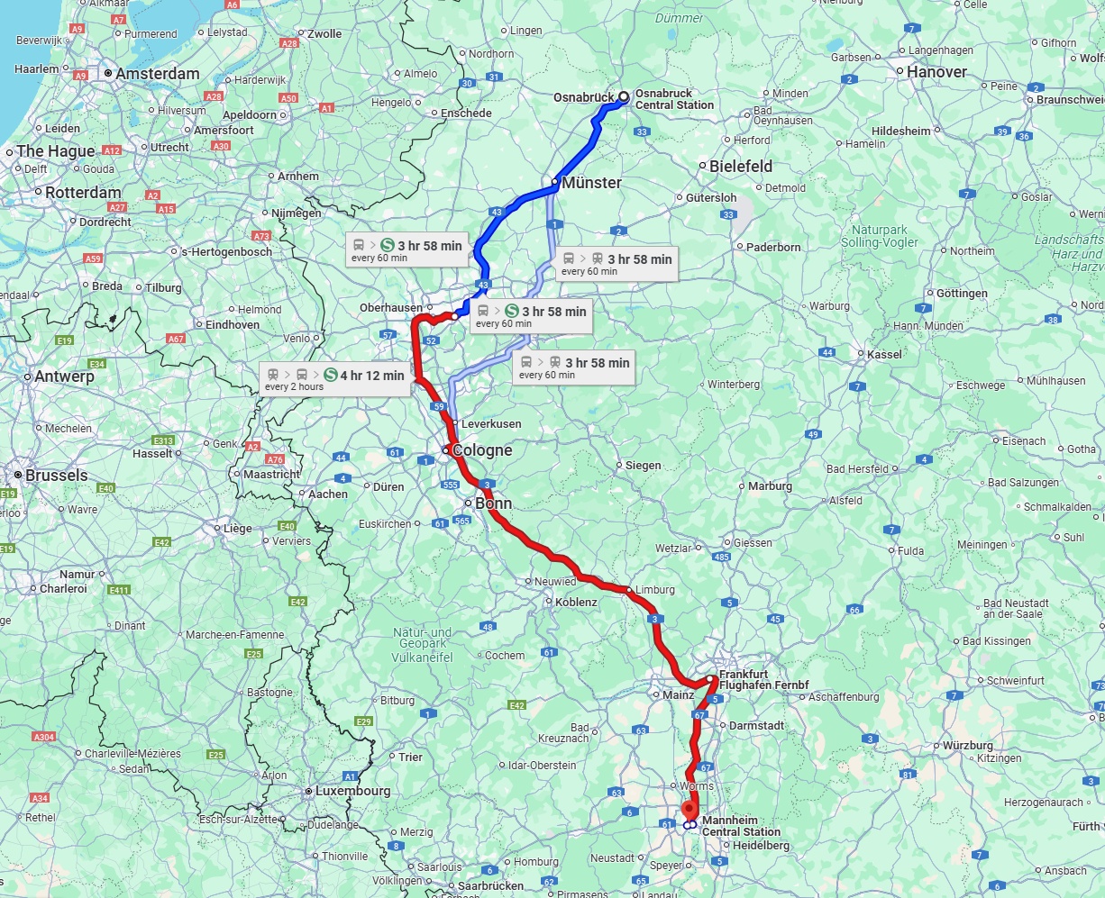 Anreise von Osnabrück Zu Ludwigshafen am Rhein Über 