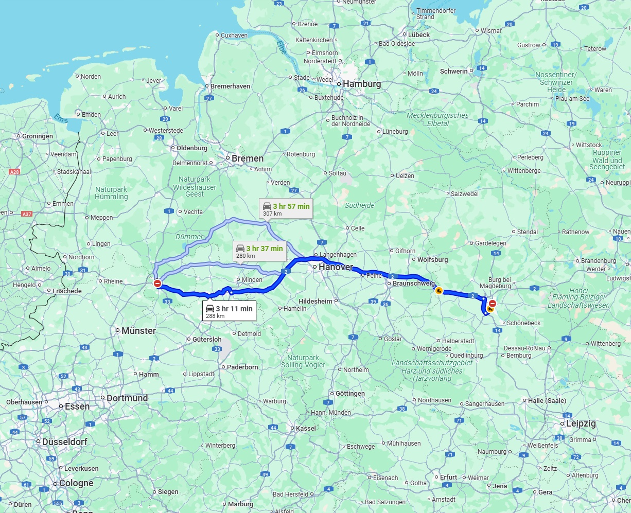 Anreise von Osnabrück Zu Magdeburg Über via A2