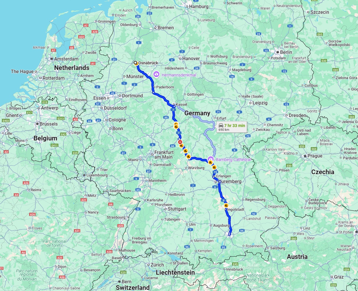Anreise von Osnabrück Zu München Über via A9