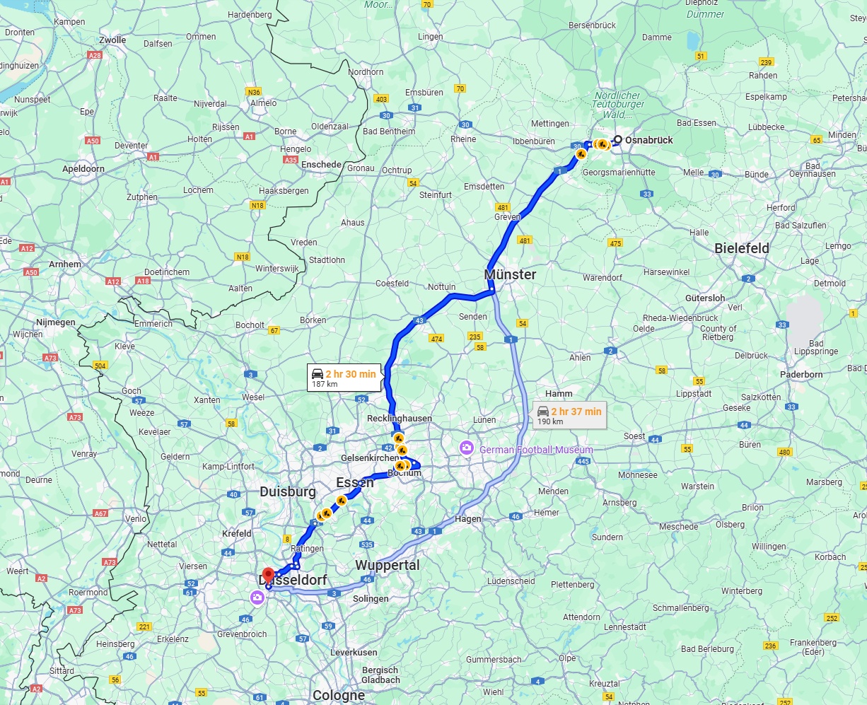 Anreise von Osnabrück Zu Neuss Über via A1 and A43