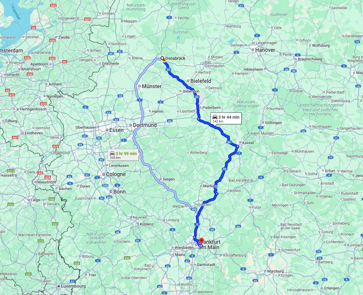 Anreise von Osnabrück Zu Offenbach am Main Über via A33