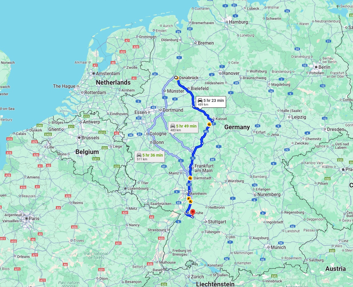 Anreise von Osnabrück Zu Pforzheim Über via A5
