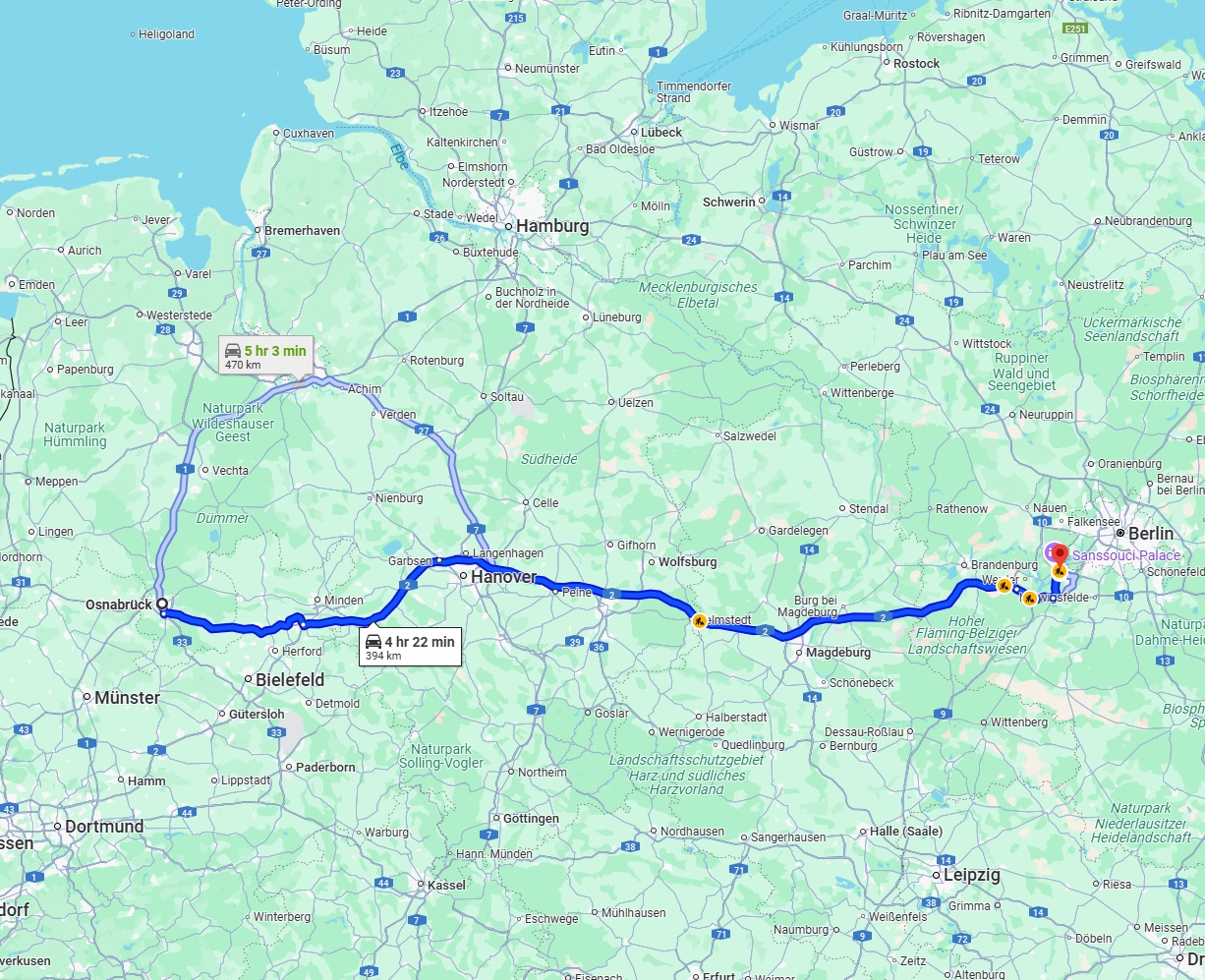 Anreise von Osnabrück Zu Potsdam Über via A2