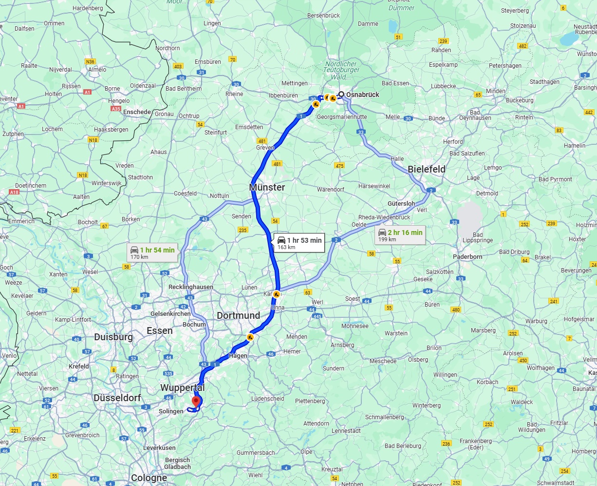 Anreise von Osnabrück Zu Remscheid Über via A1