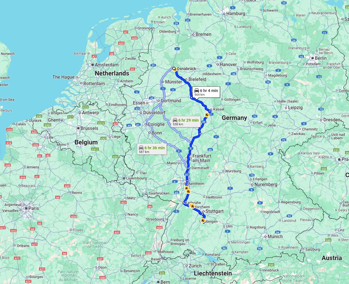 Anreise von Osnabrück Zu Reutlingen Über via A5