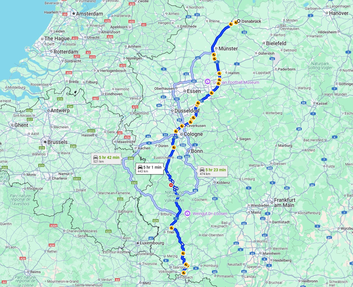 Anreise von Osnabrück Zu Saarbrücken Über via A1