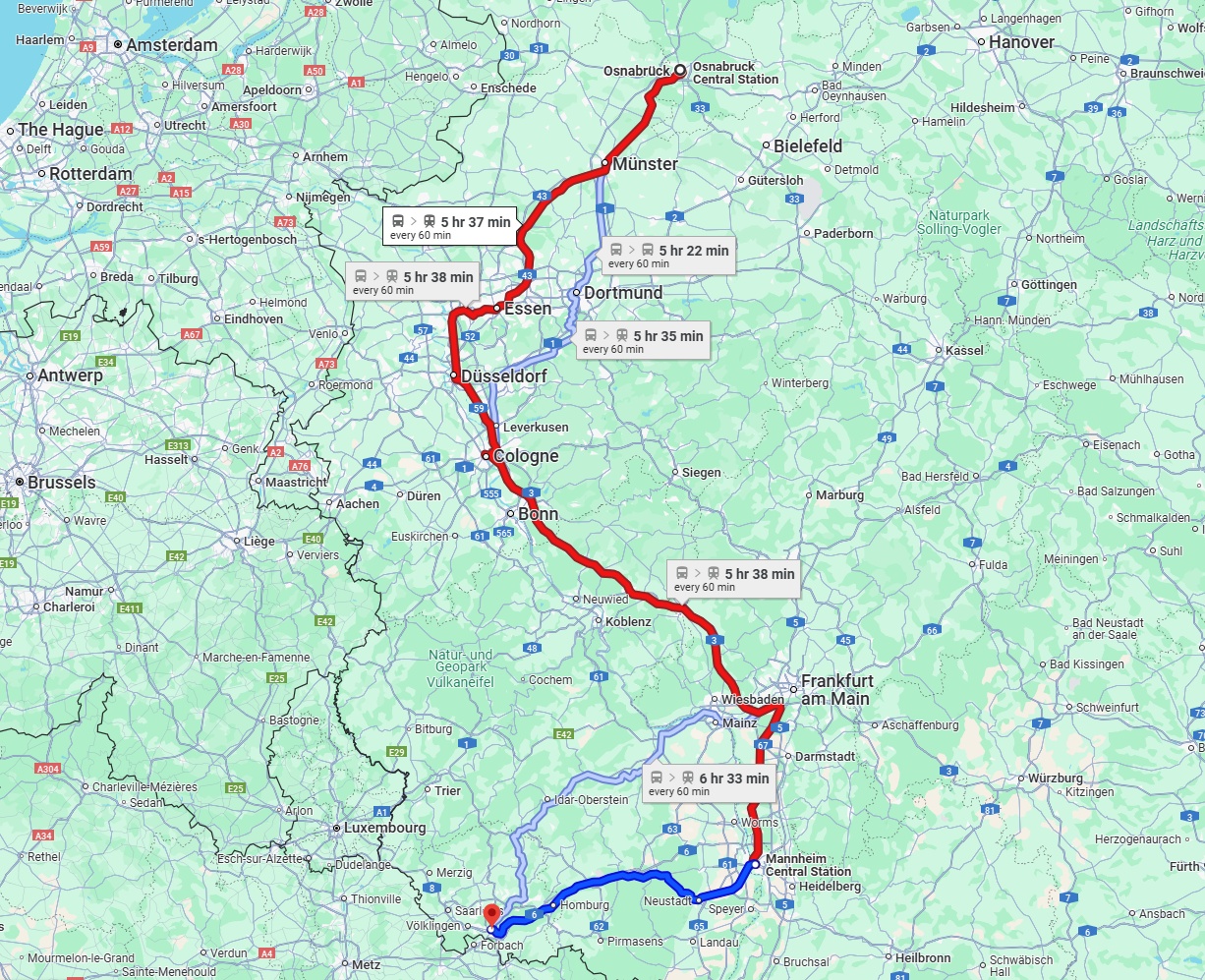 Anreise von Osnabrück Zu Saarbrücken Über 