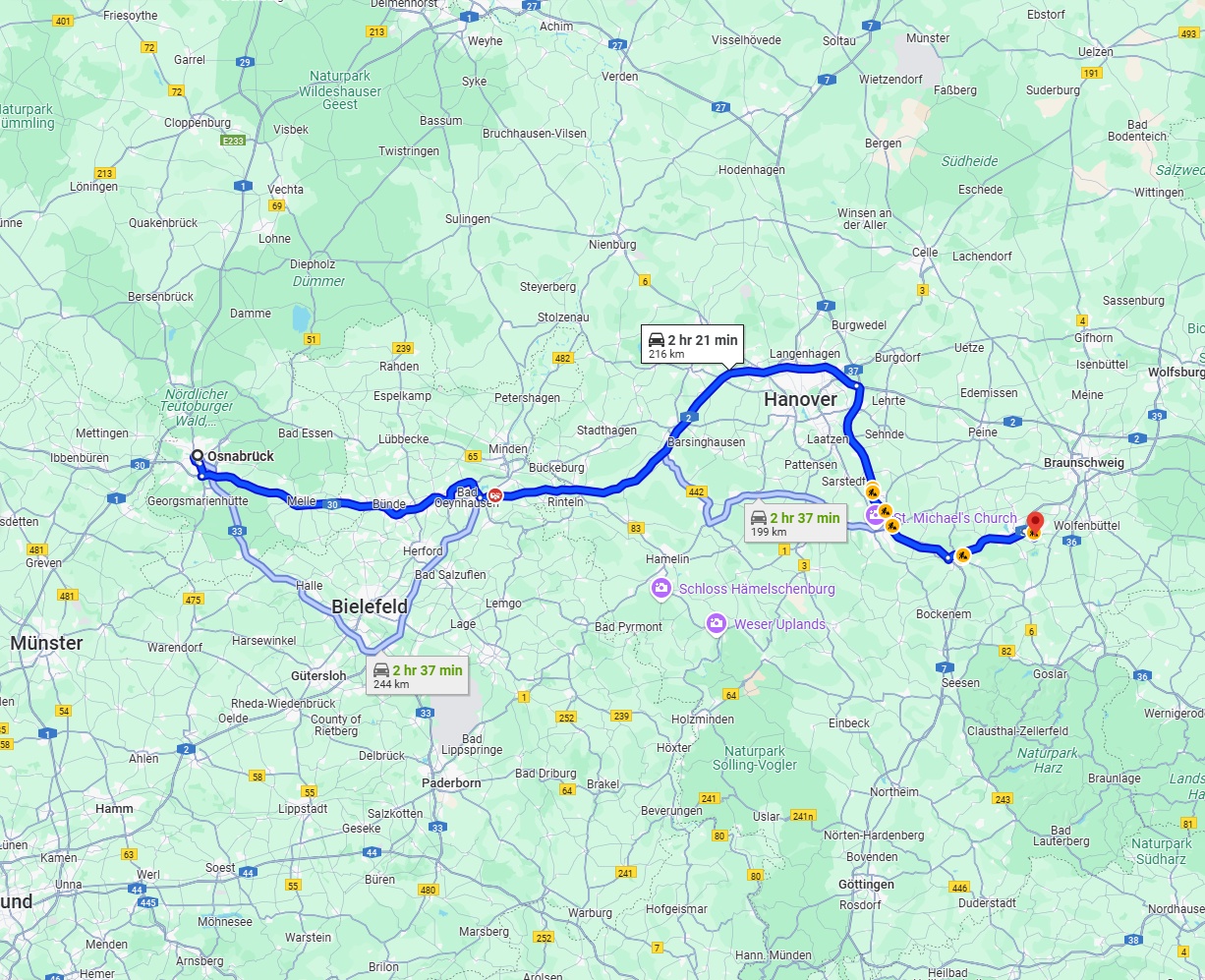 Anreise von Osnabrück Zu Salzgitter Über via A30 and A2