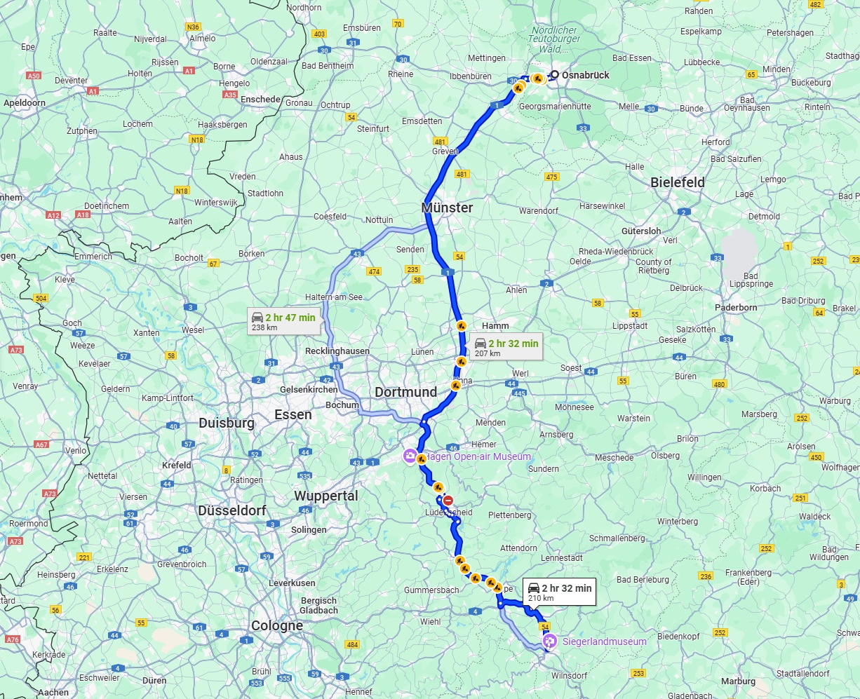 Anreise von Osnabrück Zu Siegen Über via A1 and A45