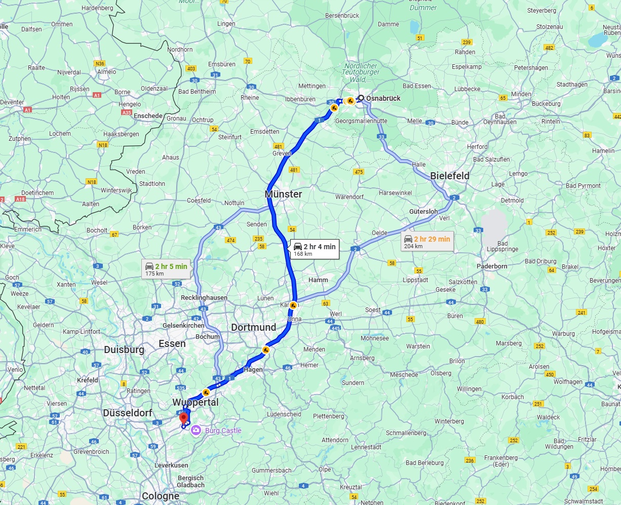 Anreise von Osnabrück Zu Solingen Über via A1