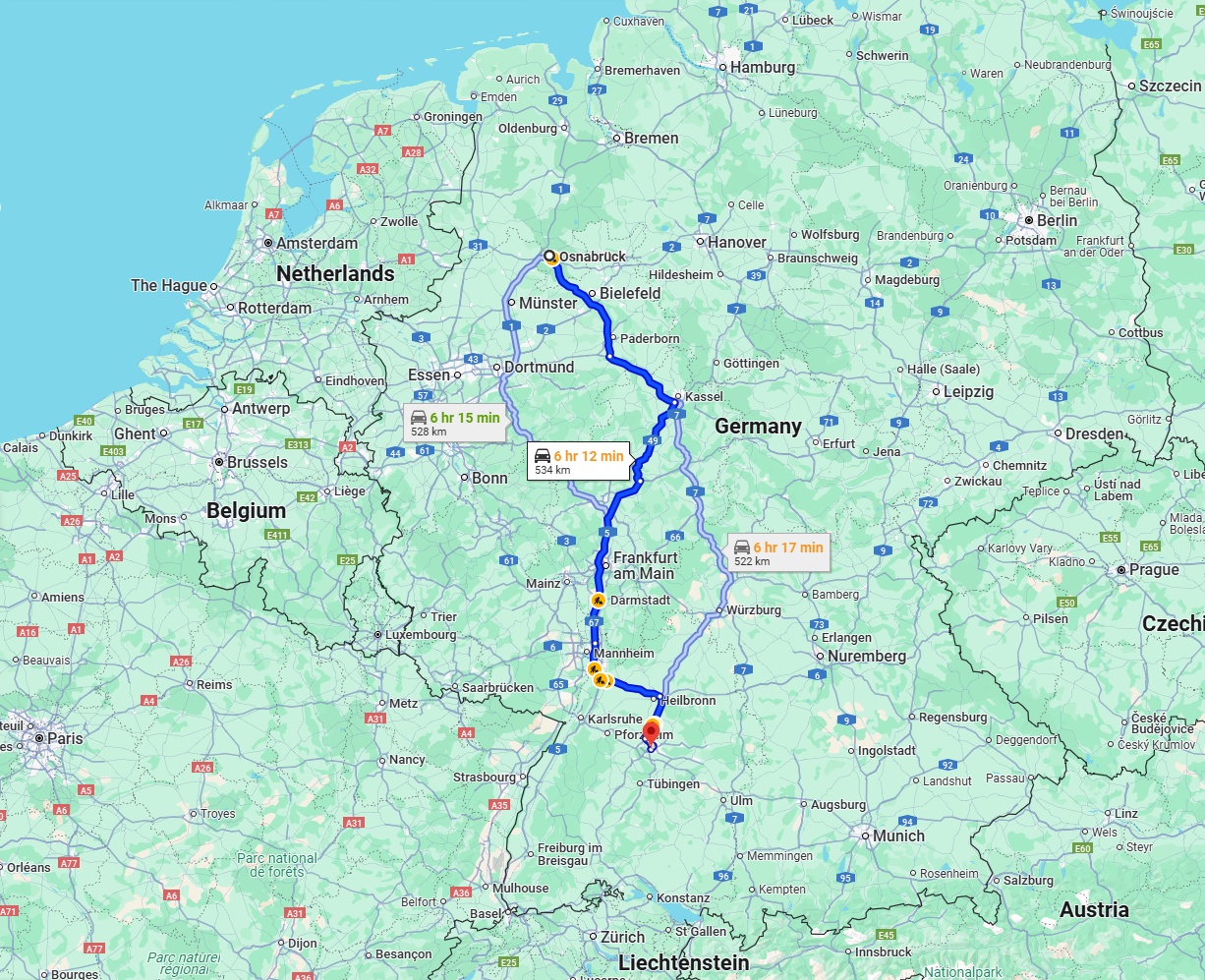 Anreise von Osnabrück Zu Stuttgart Über via A5