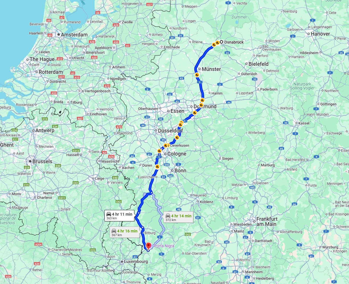 Anreise von Osnabrück Zu Trier Über via A1