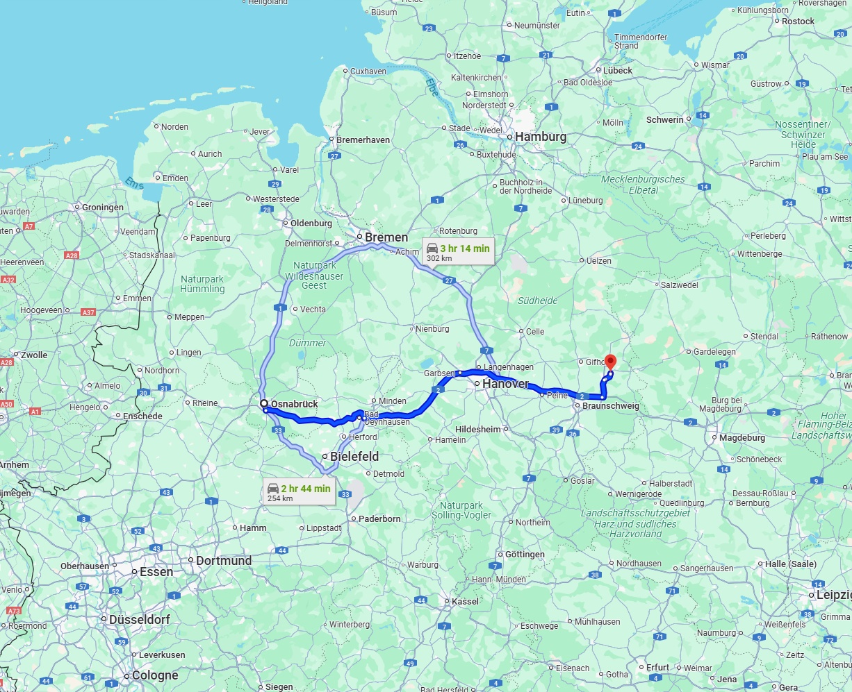 Anreise von Osnabrück Zu Wolfsburg Über via A30 and A2