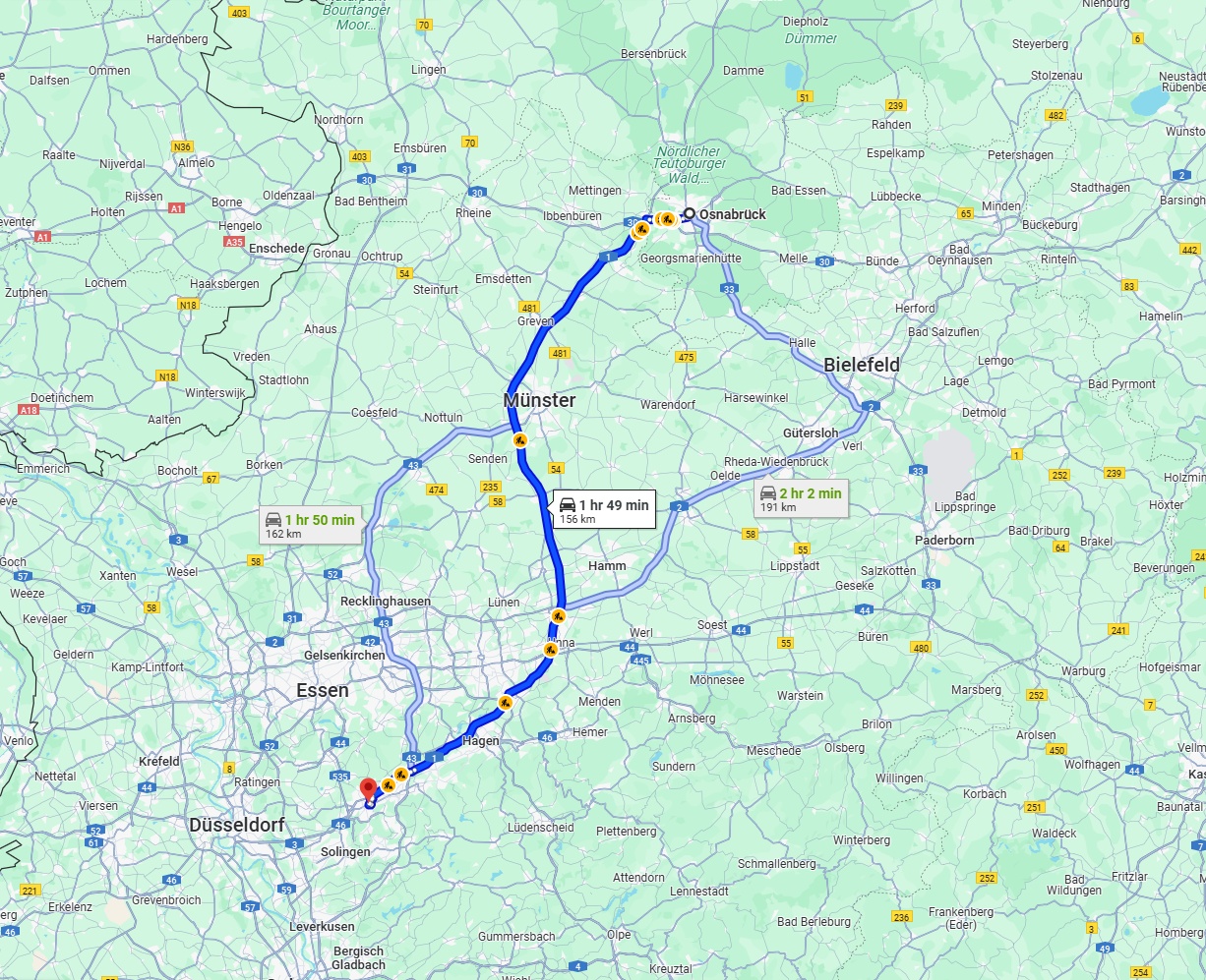 Anreise von Osnabrück Zu Wuppertal Über via A1