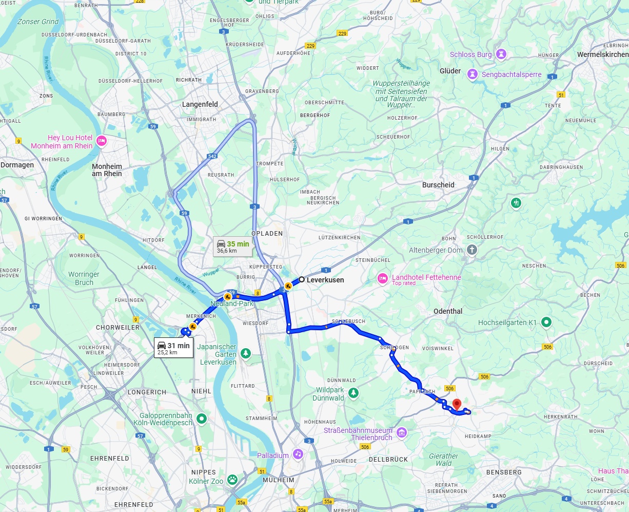 Anreise von Leverkusen Zu Bergisch Gladbach Über via A1