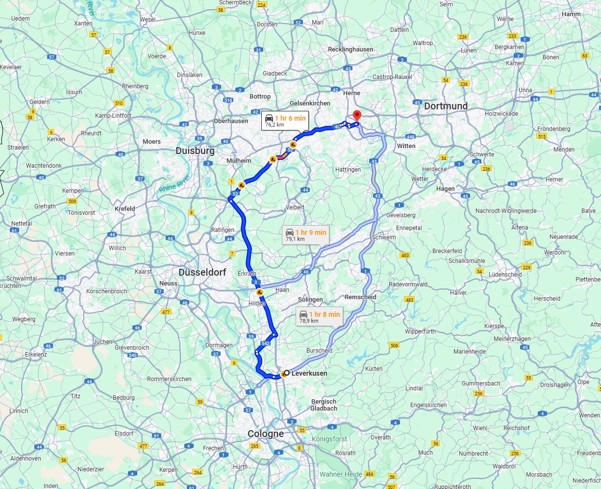 Anreise von Leverkusen Zu Bochum Über via A3