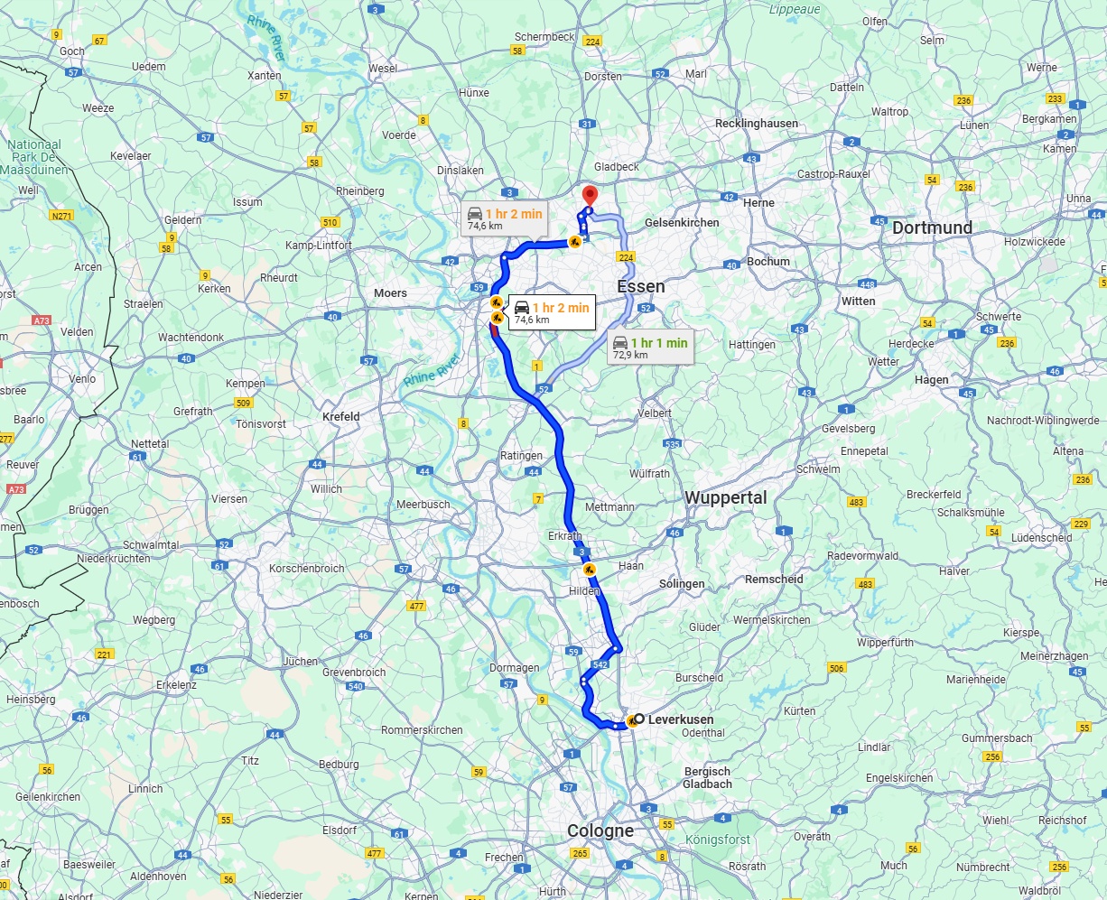 Anreise von Leverkusen Zu Bottrop Über via A3