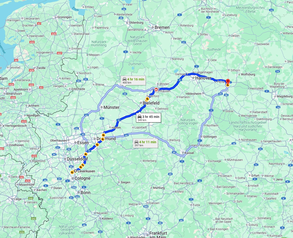 Anreise von Leverkusen Zu Braunschweig Über via A1 and A2