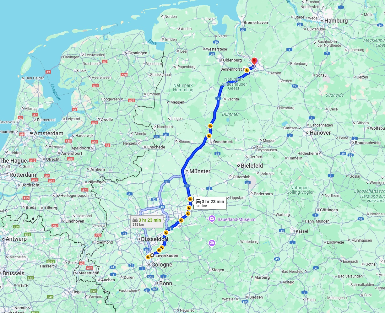 Anreise von Leverkusen Zu Bremen Über via A1