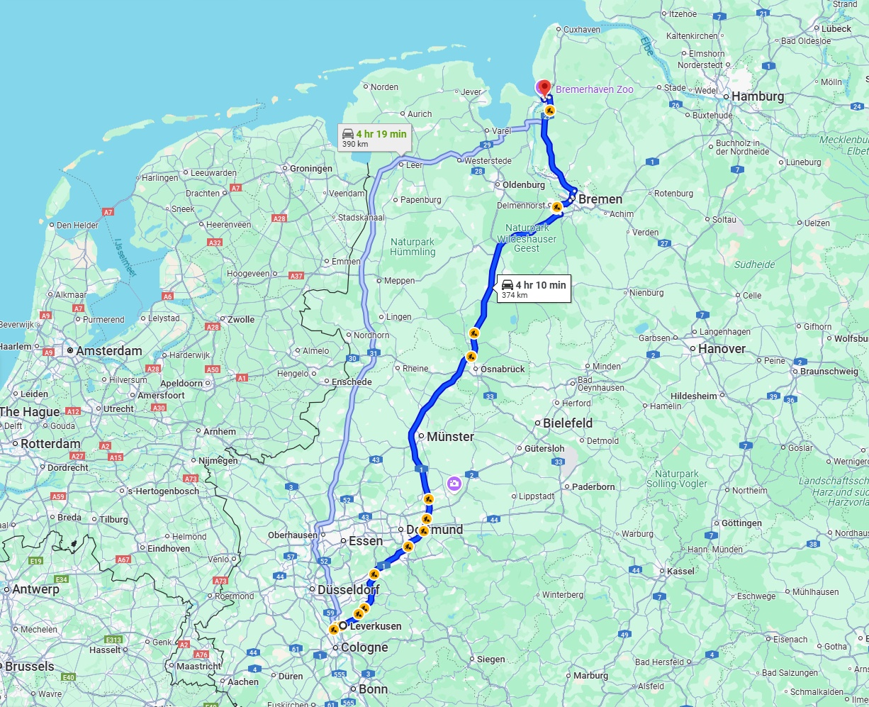 Anreise von Leverkusen Zu Bremerhaven Über via A1