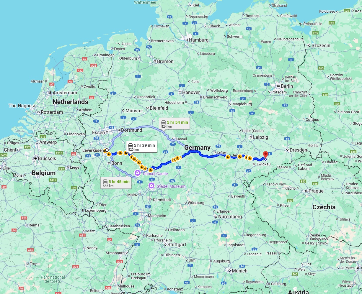 Anreise von Leverkusen Zu Chemnitz Über via A4