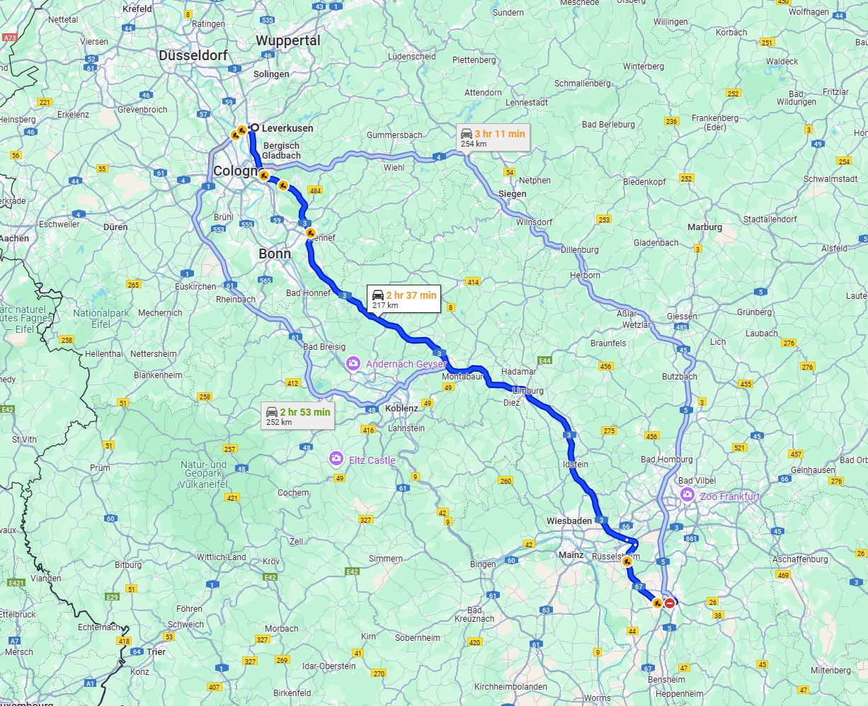 Anreise von Leverkusen Zu Darmstadt Über via A3