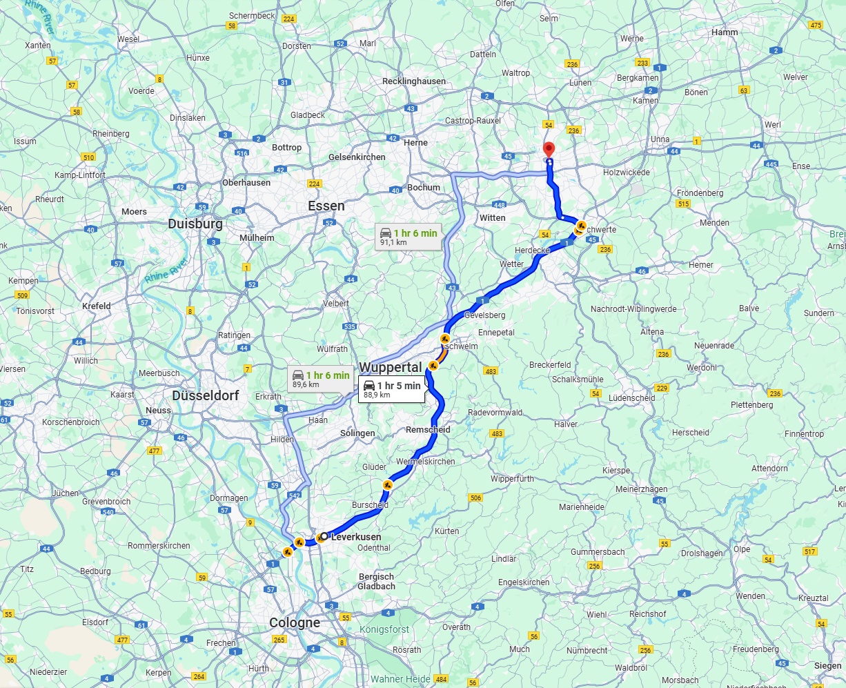 Anreise von Leverkusen Zu Dortmund Über via A1