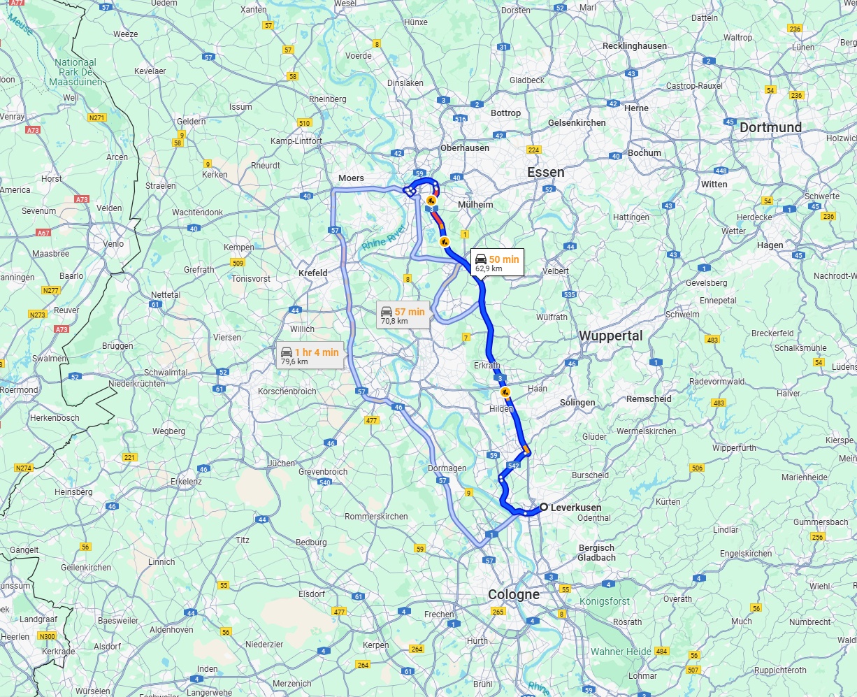 Anreise von Leverkusen Zu Duisburg Über via A3