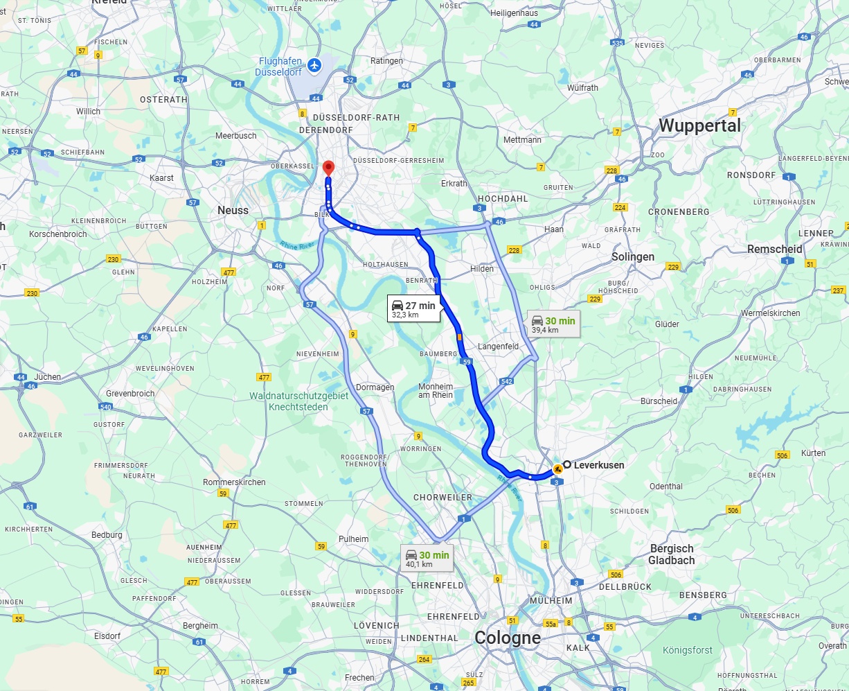 Anreise von Leverkusen Zu Düsseldorf Über via A59