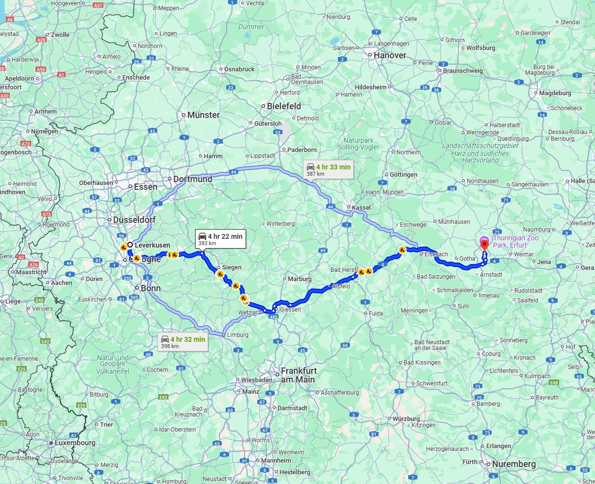 Anreise von Leverkusen Zu Erfurt Über via A4