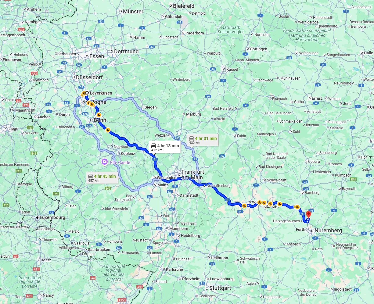 Anreise von Leverkusen Zu Erlangen Über via A3