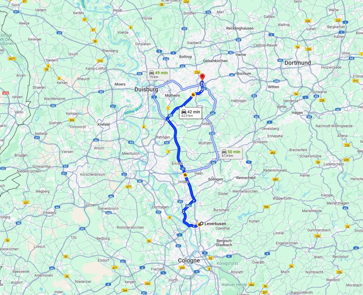 Anreise von Leverkusen Zu Essen Über via A3