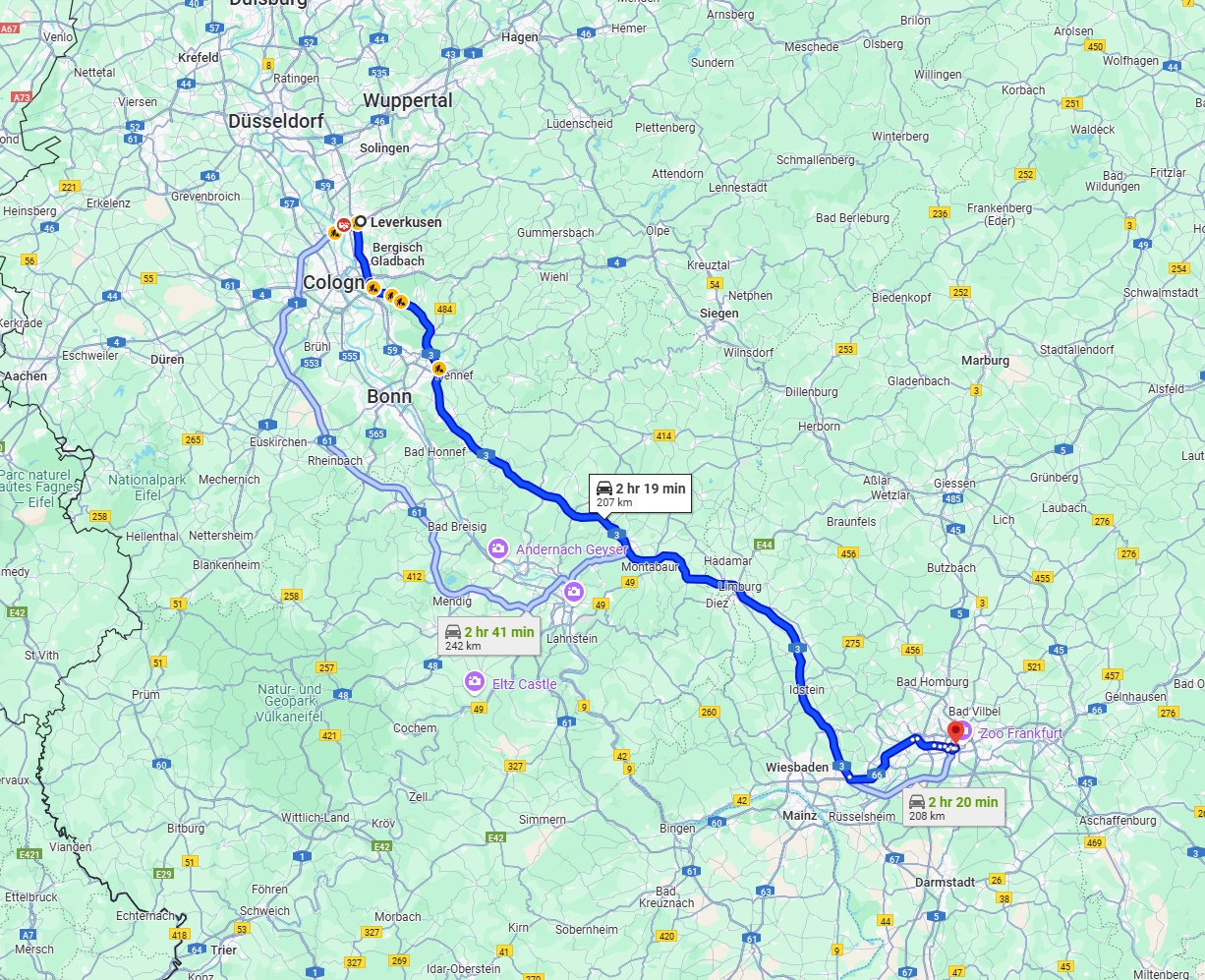 Anreise von Leverkusen Zu Frankfurt am Main Über via A3