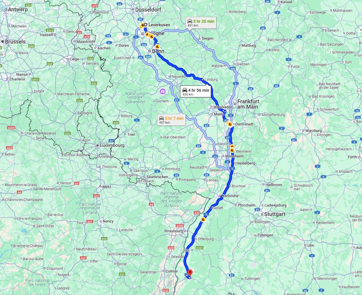 Anreise von Leverkusen Zu Freiburg im Breisgau Über via A3 and A5