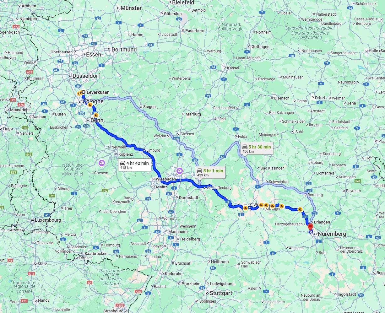 Anreise von Leverkusen Zu Fürth Über via A3