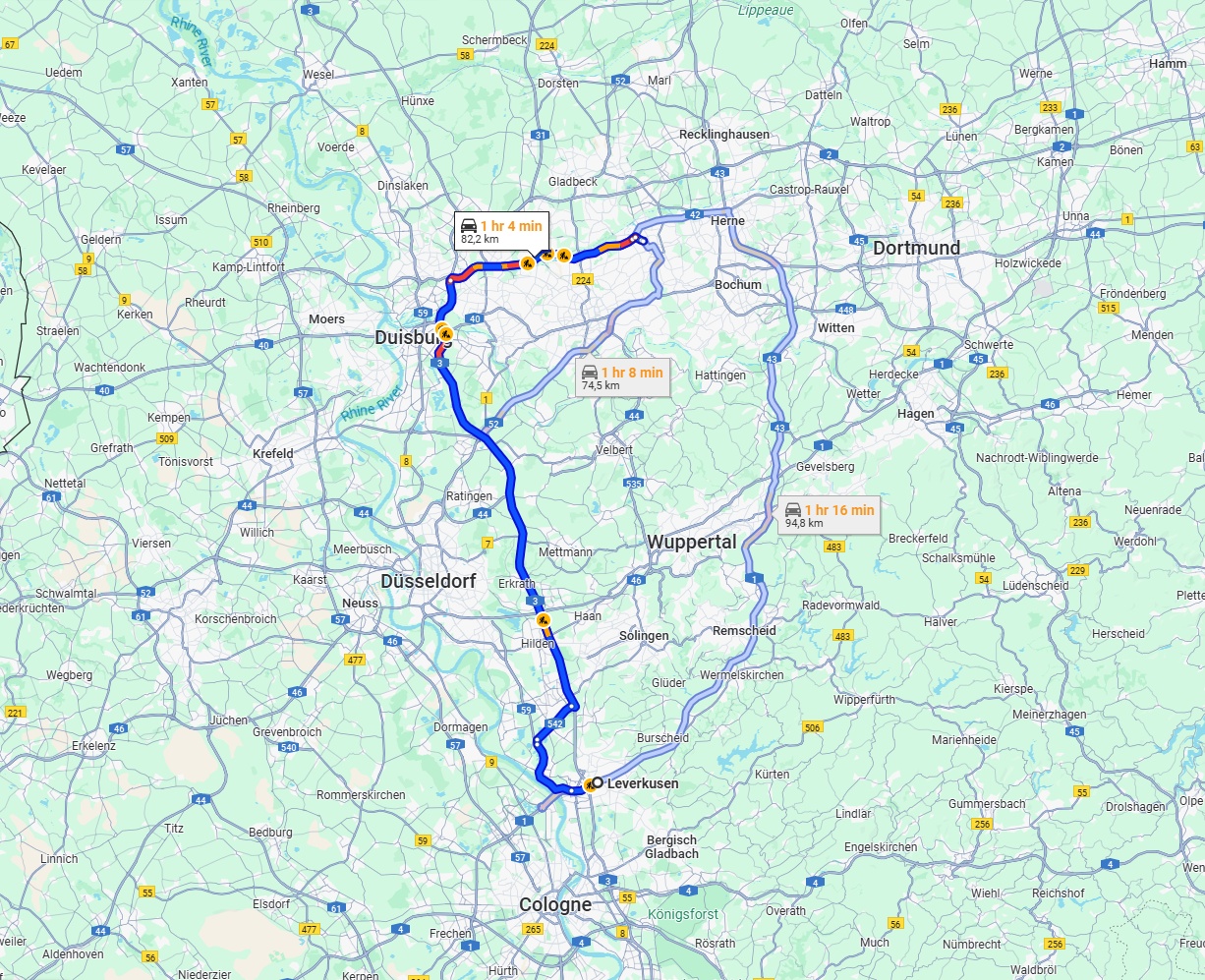 Anreise von Leverkusen Zu Gelsenkirchen Über via A3