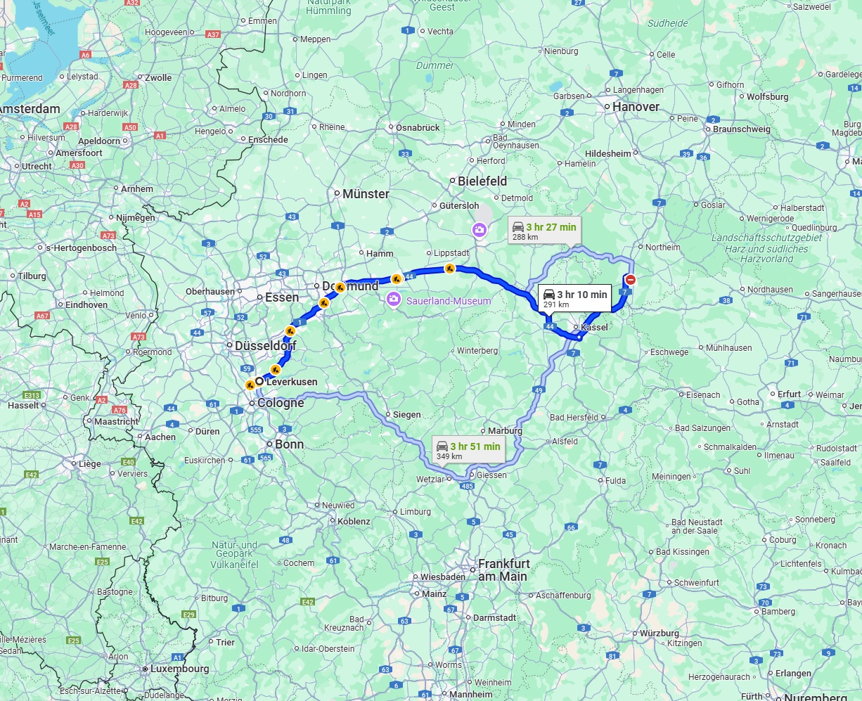 Anreise von Leverkusen Zu Göttingen Über via A1 and A44