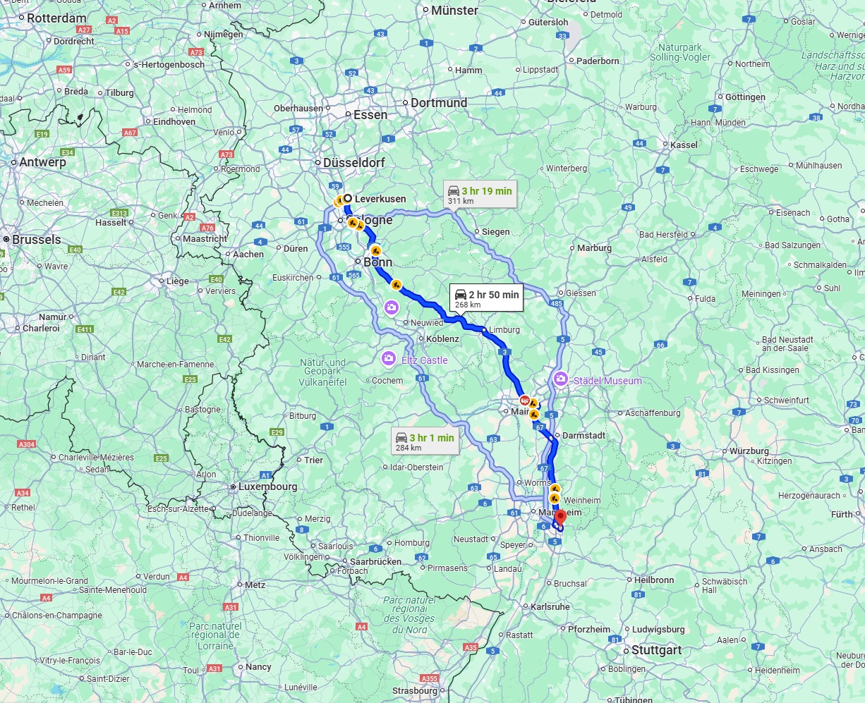 Anreise von Leverkusen Zu Heidelberg Über via A3