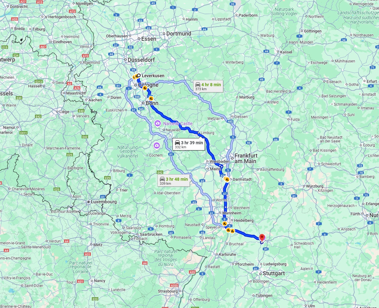 Anreise von Leverkusen Zu Heilbronn Über via A3