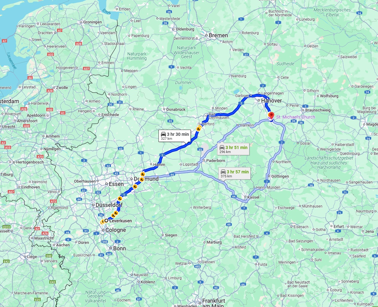 Anreise von Leverkusen Zu Hildesheim Über via A1 and A2