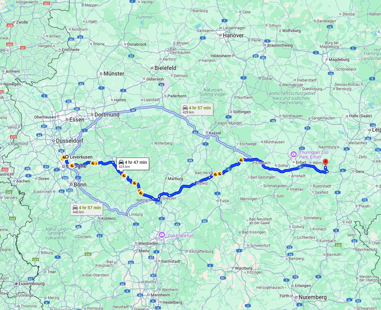 Anreise von Leverkusen Zu Jena Über via A4