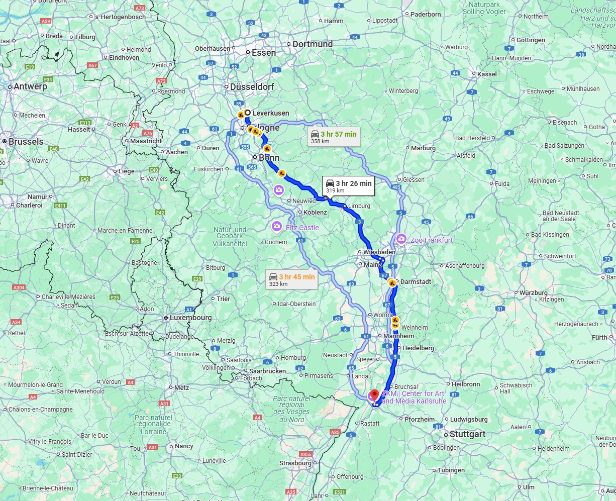 Anreise von Leverkusen Zu Karlsruhe Über via A3 and A5